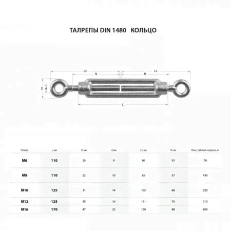 Талреп крюк-кольцо ТУНДРА krep, DIN1480, М6, оцинкованный 1 шт-3